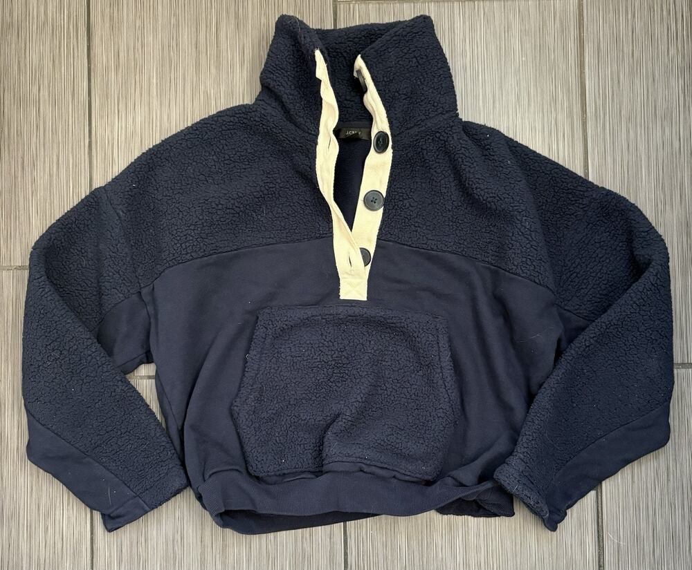 J.Crew Teddy Sherpa Button-Front Sweatshirt Women’s Medium Mixed Media
